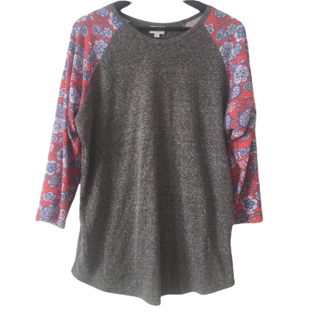 LuLaRoe Randy Shirt Gray Floral Sleeves Large